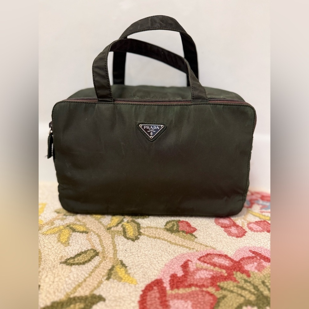 PRADA Unisex Vanity Bag/Multi-Compartment Pouch Handbag Tessuto Nylon Green